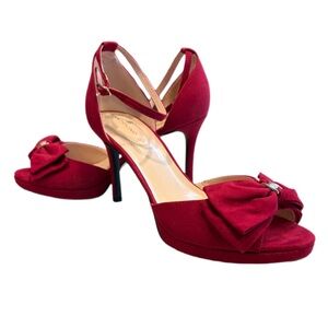Bandolino Red Suede Bow Ankle Strap Heels NWOT Size 10 Medium